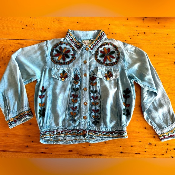 Vintage Girls Sacred Threads Embroidered Long Sleeve Button Up BOHO Sz M 10-12 - Picture 1 of 10